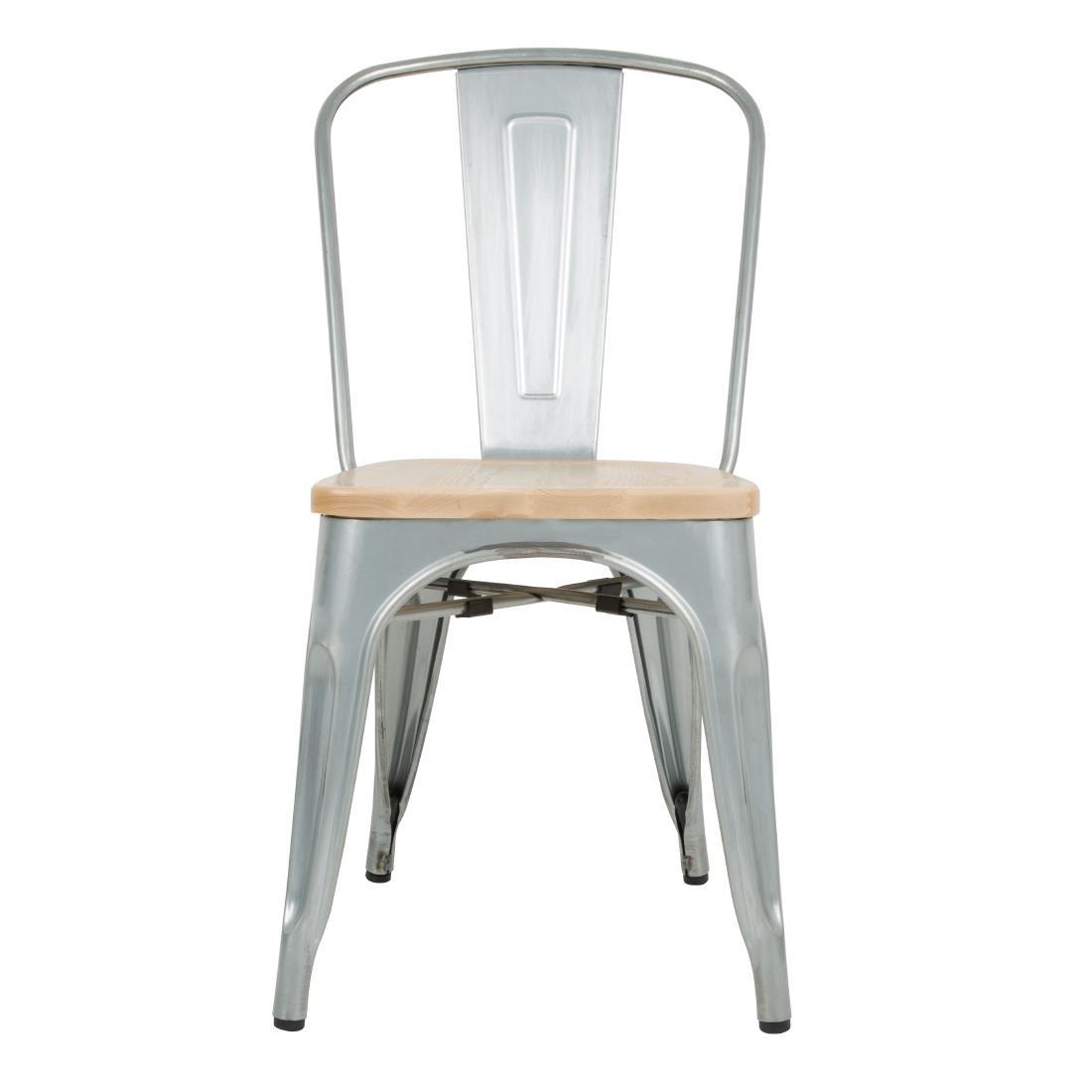 Bolero Bistro Side Chairs with Wooden Seat Pad Galvanised Steel (Pack of 4) - GM642  - 2