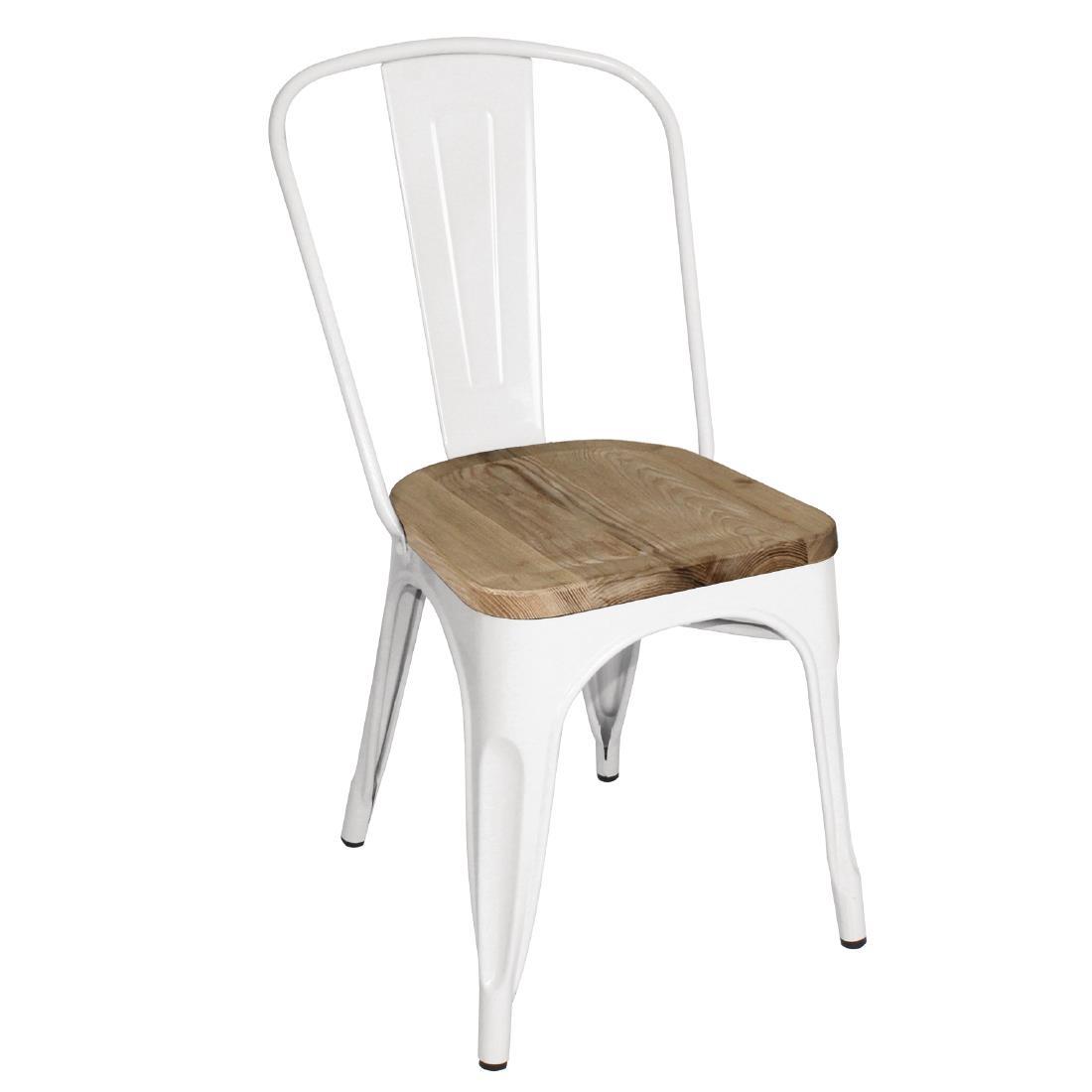 Bolero Bistro Side Chairs with Wooden Seat Pad White (Pack of 4) - GM644  - 1