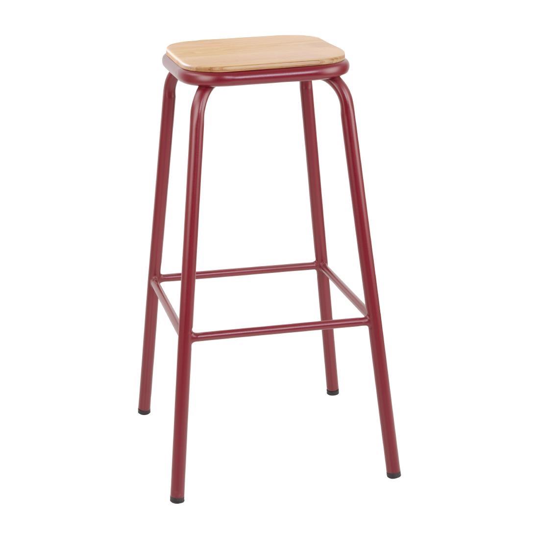 Bolero Cantina High Stools with Wooden Seat Pad Wine Red (Pack of 4) - FB937  - 1