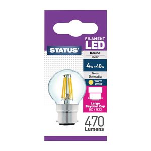 Status Filament LED Round BC Warm White Light Bulb 4/40w - FW522  - 1