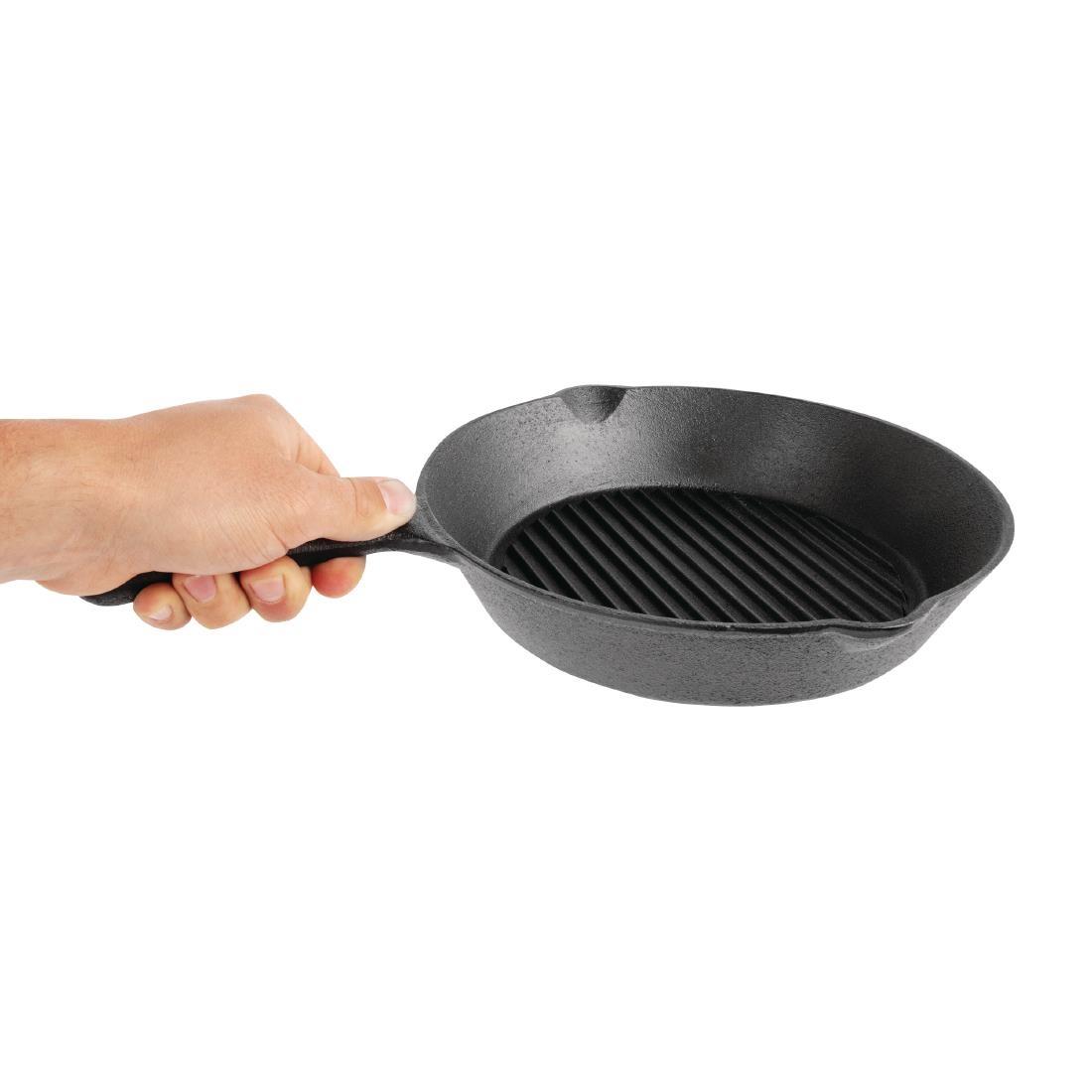 Vogue Round Cast Iron Ribbed Skillet Pan 267mm - M652  - 4