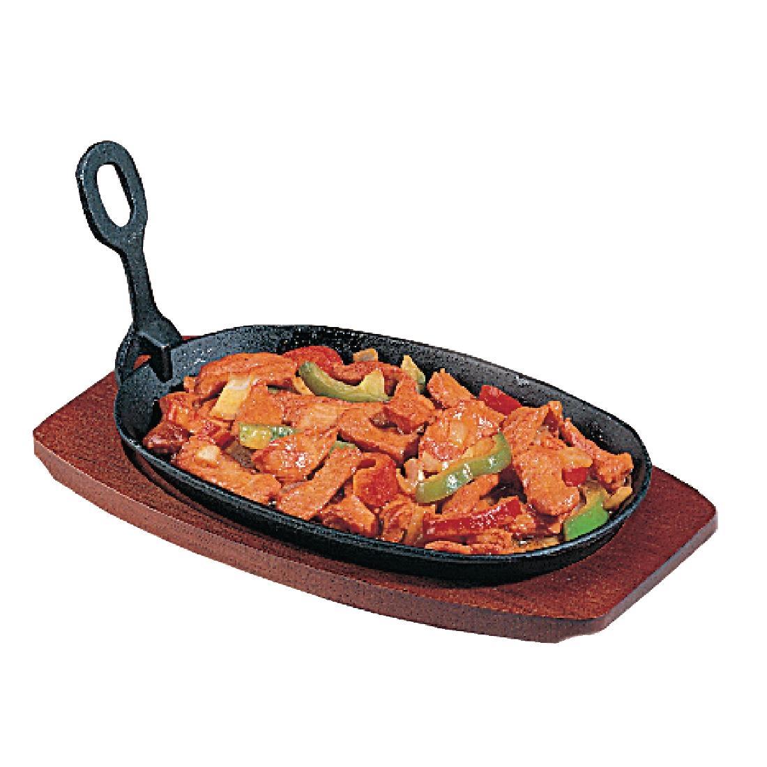 Olympia Cast Iron Oval Sizzler with Wooden Stand 240mm (Pack of 6) - SA290  - 4