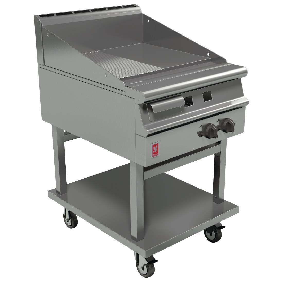 Falcon Dominator Plus 600mm Wide Half Ribbed LPG Griddle on Mobile Stand G3641R - GP046-P  - 1