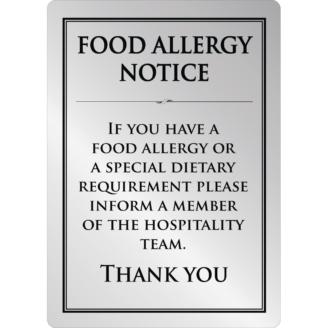 Brushed Steel Food Allergy Sign A4 - GM816  - 1