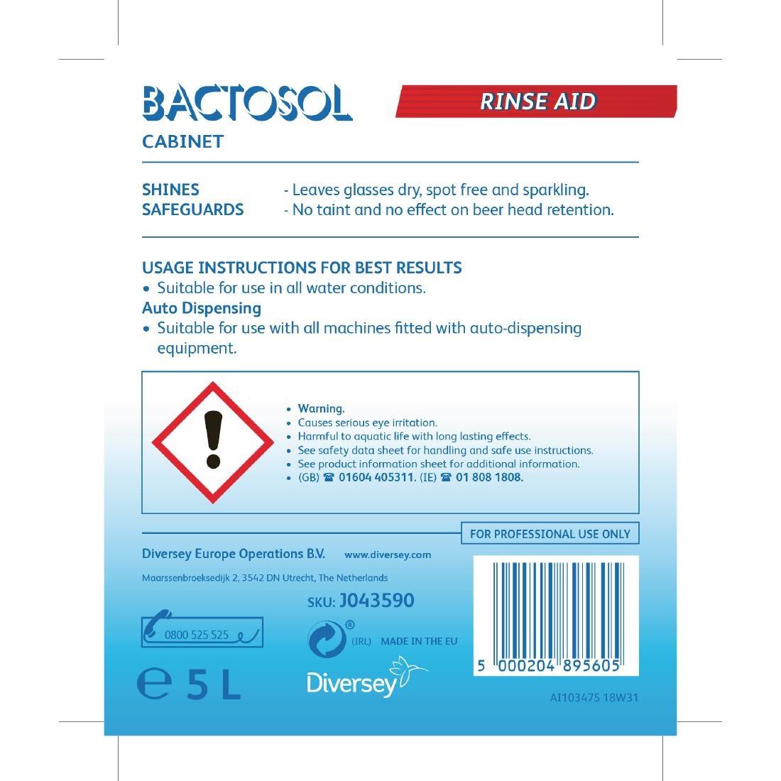 Bactosol Cabinet Glasswasher Rinse Aid Concentrate 5Ltr (2 Pack) - CC113  - 2
