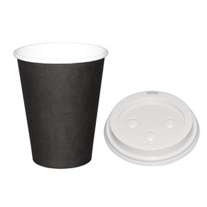 Special Offer Fiesta Black 340ml Hot Cups and White Lids (Pack of 1000) - SA436  - 1