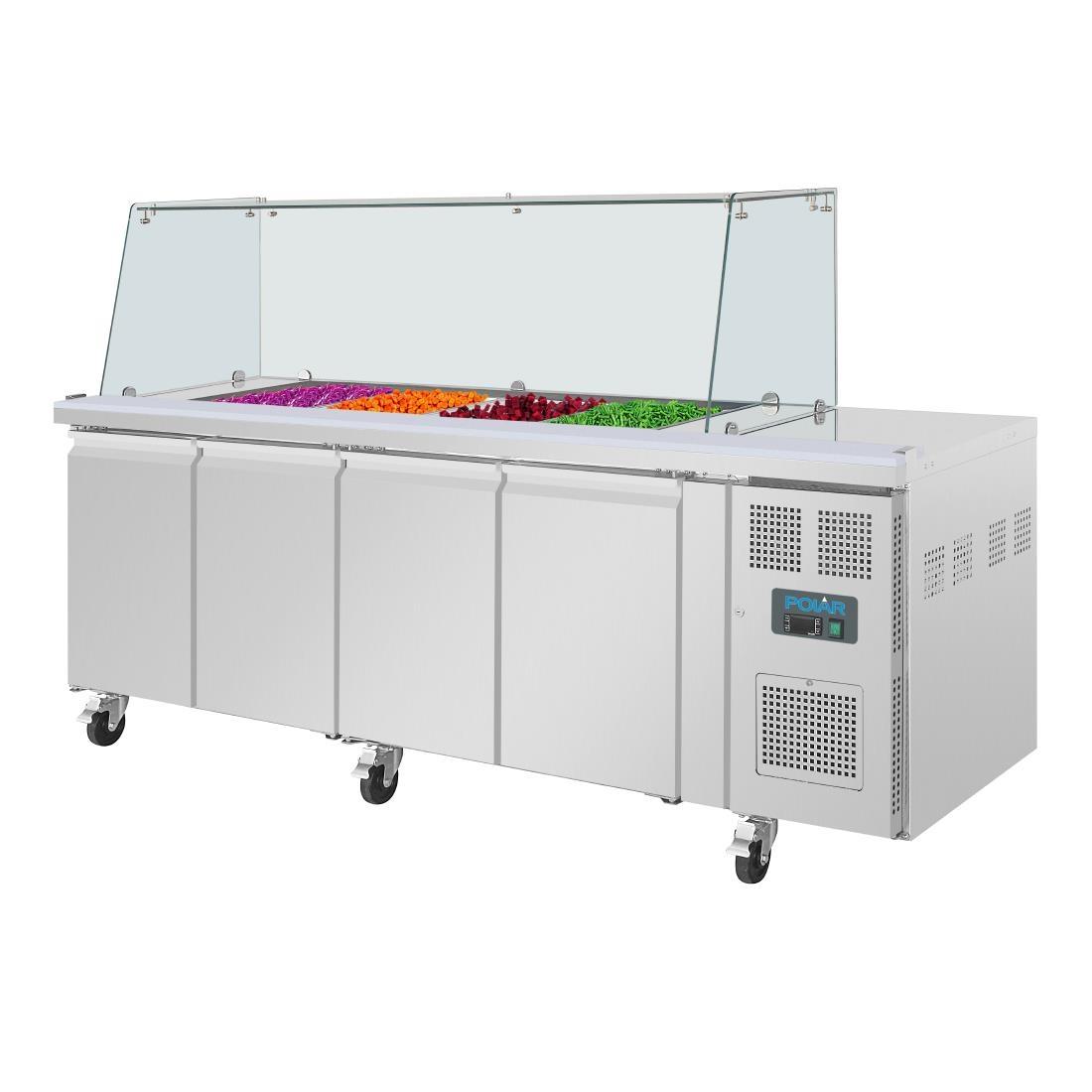 Polar U-Series GN Saladette Counter with Square Sneeze Guard 4 Door