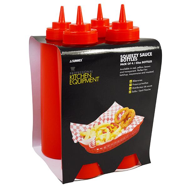 Sauce Bottle Red 32 Oz Pack 4 - M030324R