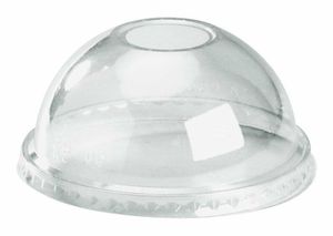 BioPak Clear PLA Dome Lids To Fit 300-700ml BioCups | Straw-Slot (Case of 1000) - C-96D(B)-UK - 1