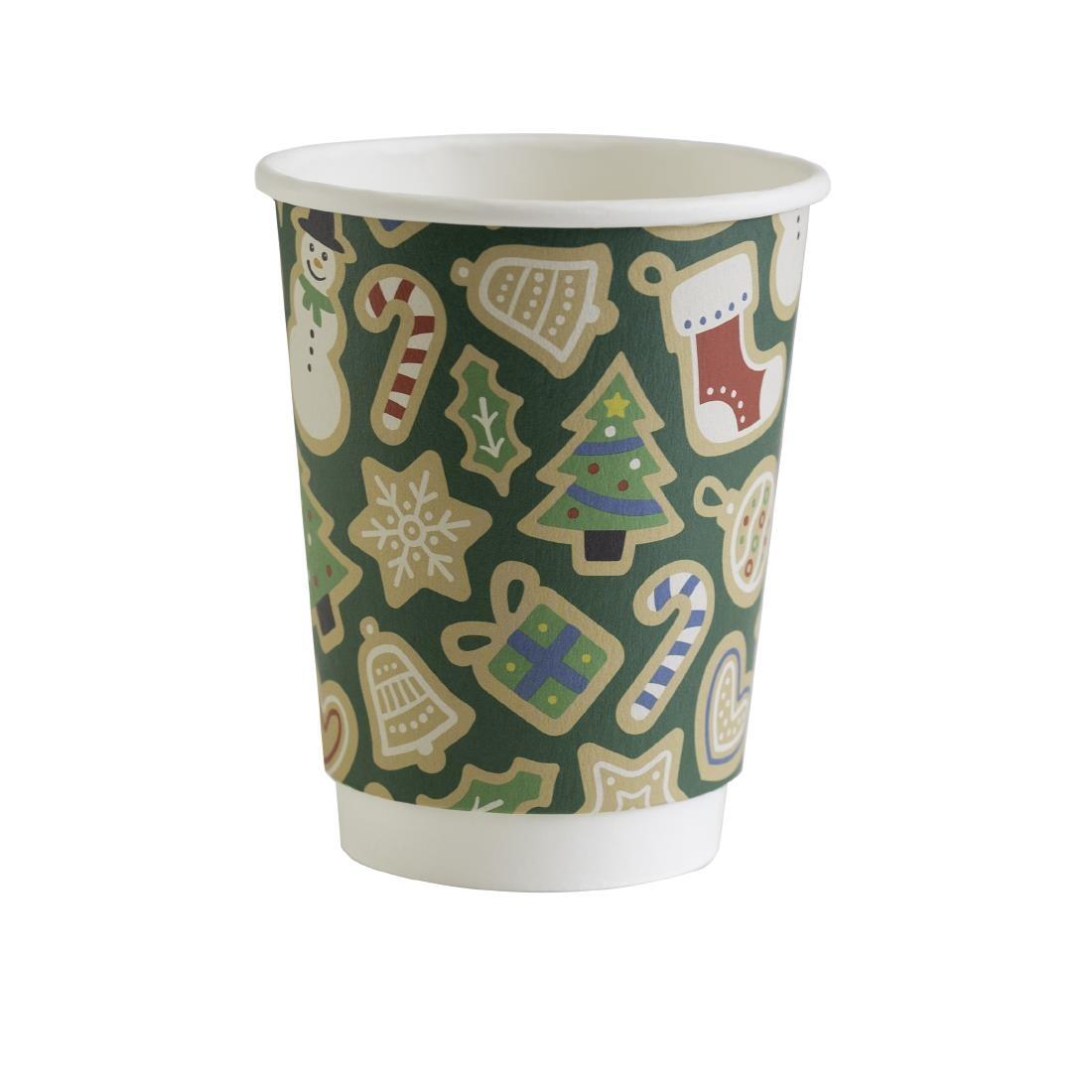 CHRISTMAS SPECIAL: 12 OZ XMAS MIXED DOUBLE WALL EMBOSSED RED/GREEN  BIODEGRADABLE CUPS - H-Pack