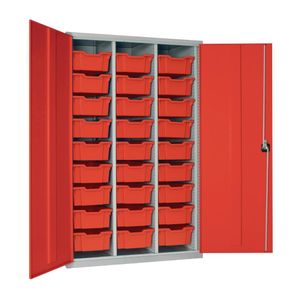 27 Tray High-Capacity Storage Cupboard - Red with Red Trays - HR682 - 1