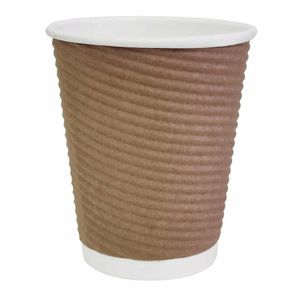 Fiesta Recyclable Coffee Cups Ripple Wall Kraft 225ml / 8oz (Pack of 25) - GP443 - 1