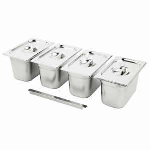 Vogue Stainless Steel Gastronorm Pan Set 4 1/4 with Lids - SA247 - 1