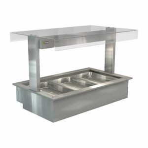 Cossiga Linear Series Drop-in Bain Marie 3x1/1GN w/Flat Top Sneeze Guard 1145mm - HT656 - 1