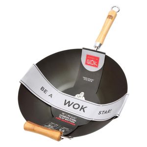 Dexam School of Wok Carbon Steel Flat Base Non-Stick Wok 405mm - HR298 - 1