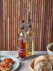 Square Glass Oil & Vinegar With Chrome Stand - 3