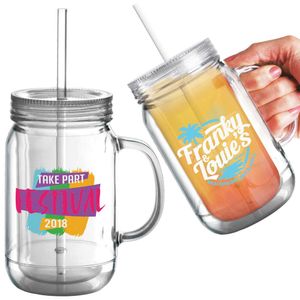 Custom Branded Reusable Plastic Mason Drinking Jar (600ml/20oz) - 1