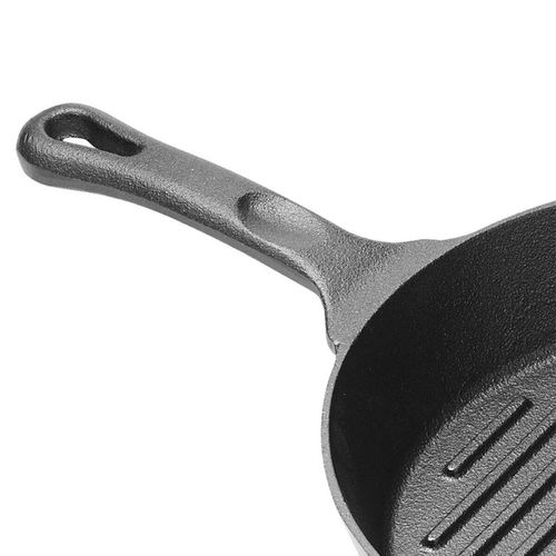 Winco Round Cast Iron Grill Pan with Helper Handle - 3