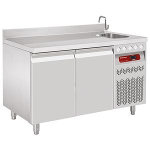 Diamond DT131/P9A_EV 2 Door Stainless Steel Refrigerated Counter with Sink & Splashback, 260 Litres - DT131-P9A_EV - 1