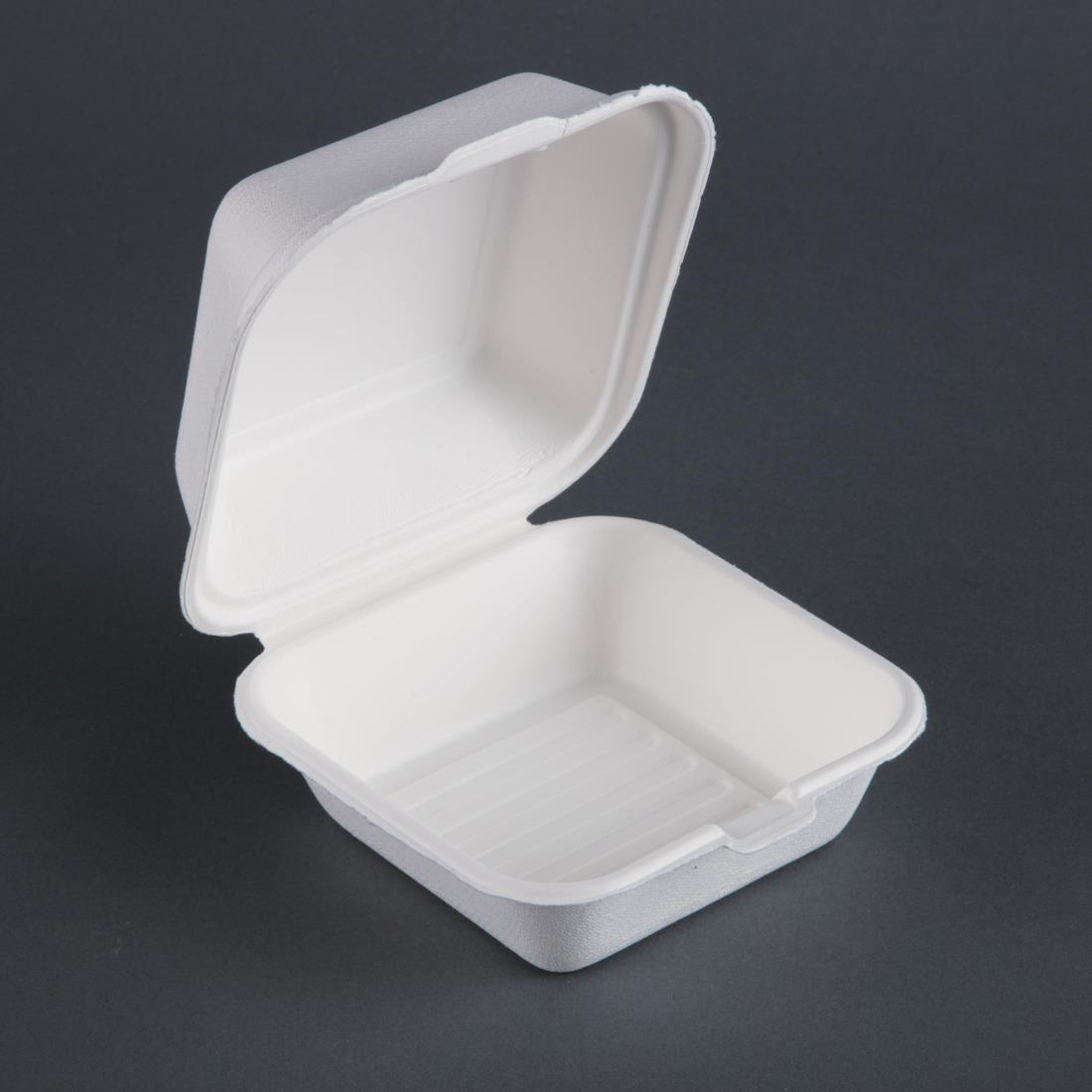 Fiesta Compostable Bagasse Burger Boxes with Bottom Ridges 153mm (Pack of 500) - DW247  - 2