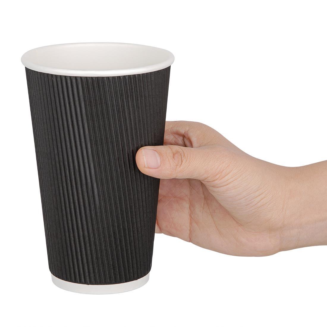 Fiesta Recyclable Ripple Wall Takeaway Coffee Cups Black 455ml / 16oz (Pack of 25) - CM542  - 2