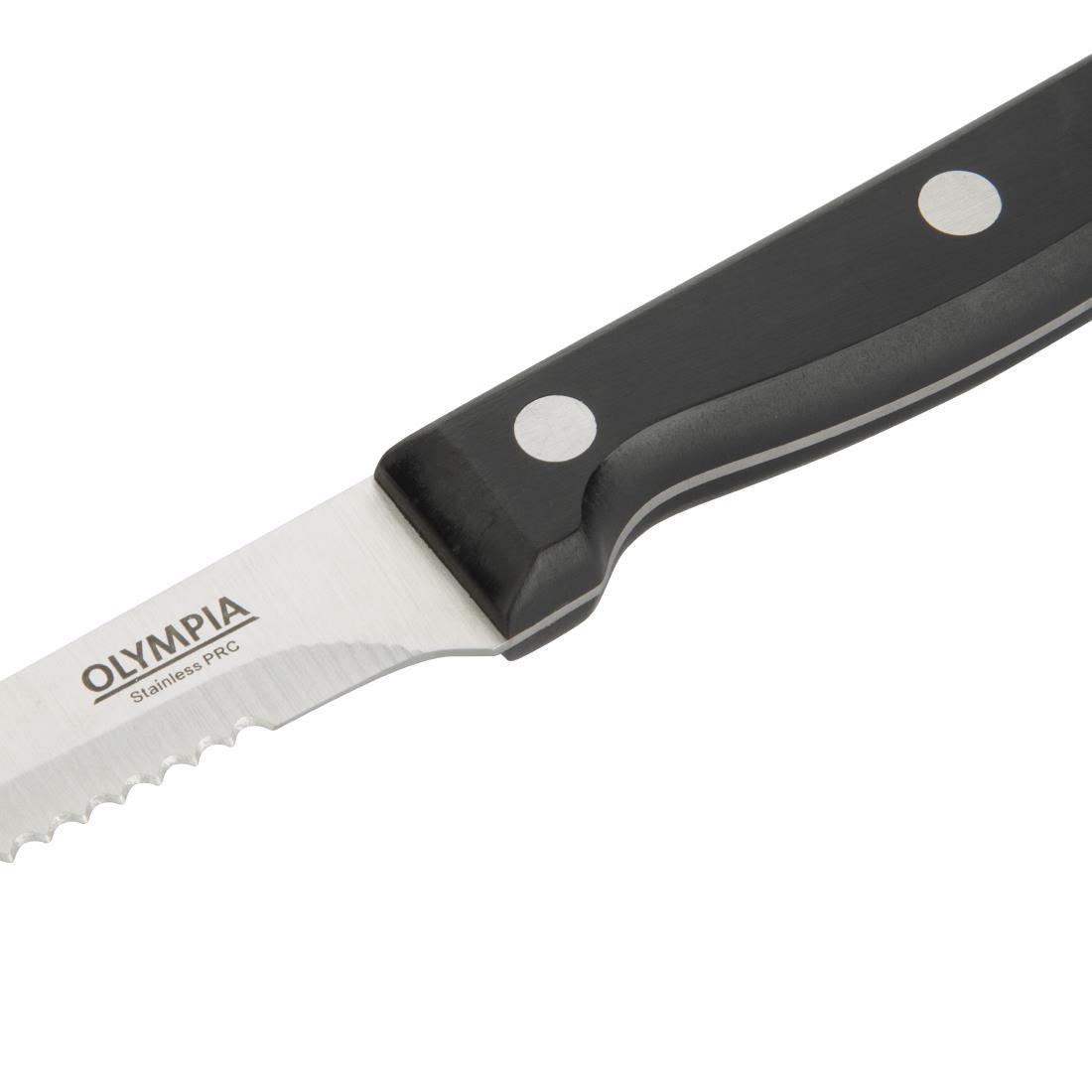 Olympia Serrated Steak Knives Black Handle (Pack of 12) - C134  - 4
