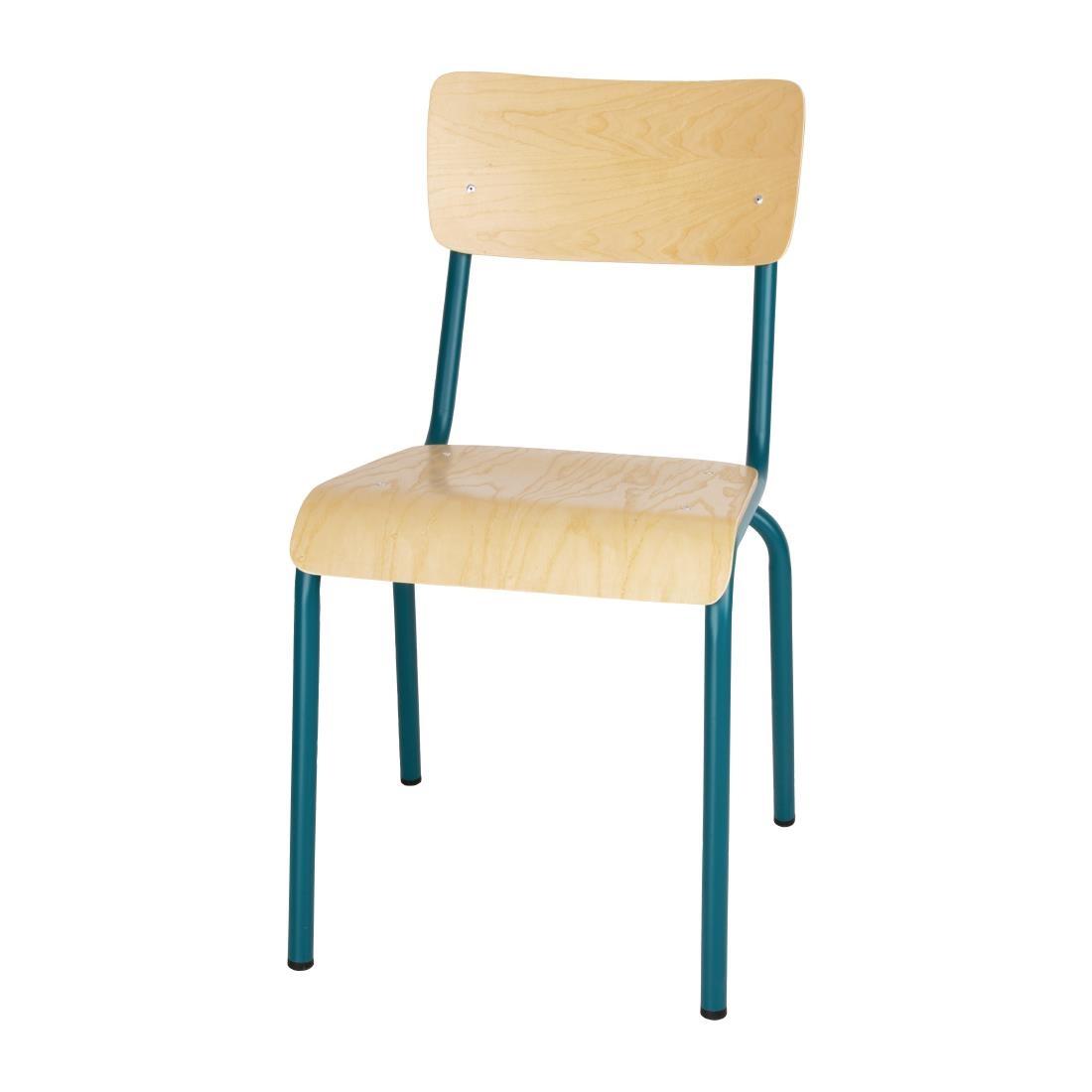 Bolero Cantina Side Chairs with Wooden Seat Pad and Backrest Teal (Pack of 4) - FB944  - 1