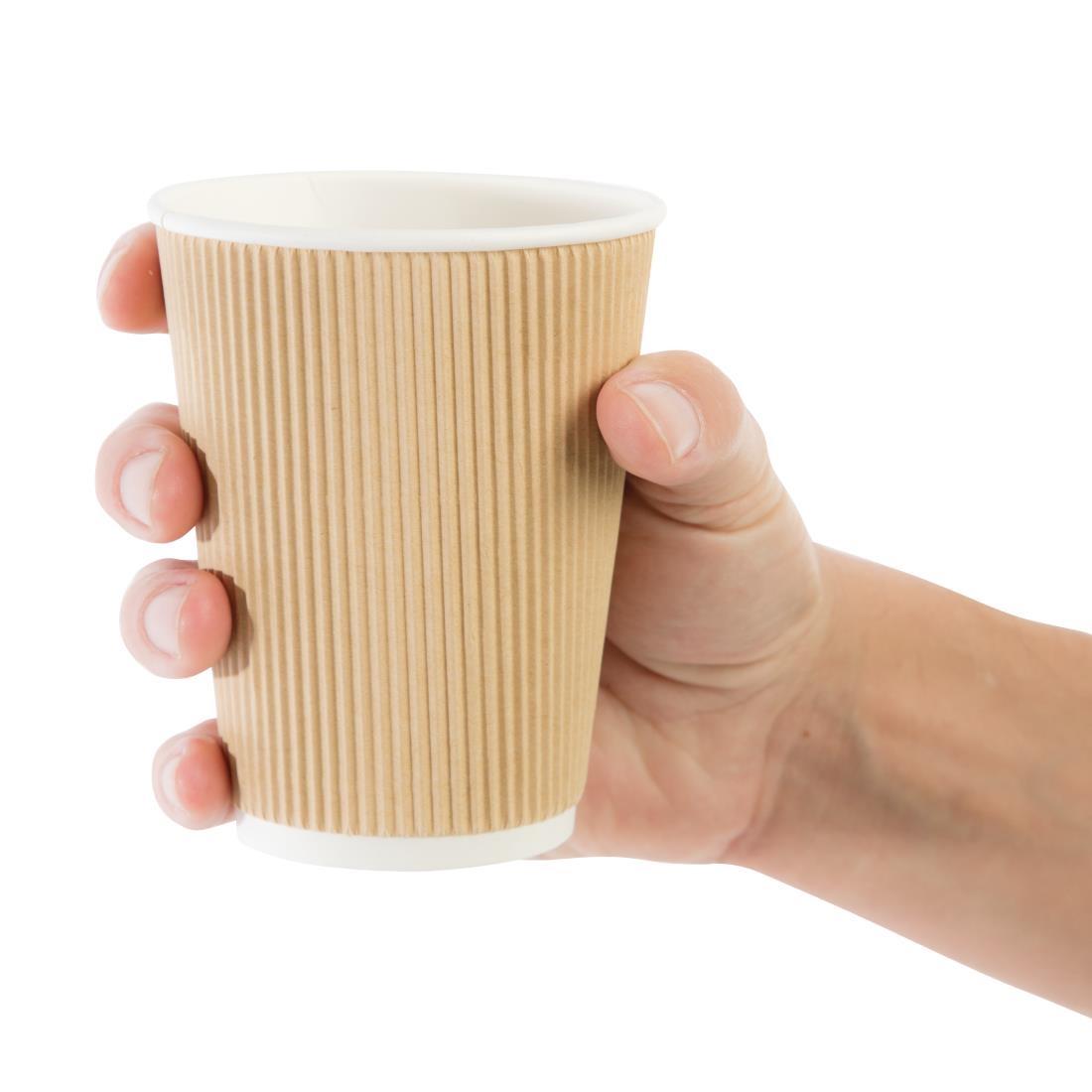 Fiesta Recyclable Coffee Cups Ripple Wall Kraft 340ml / 12oz (Pack of 500) - GP444  - 5