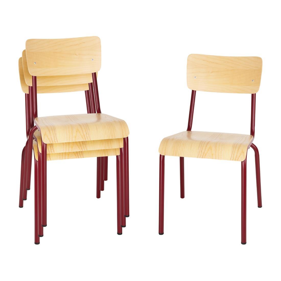 Bolero Cantina Side Chairs with Wooden Seat Pad and Backrest Wine Red (Pack of 4) - FB943  - 6