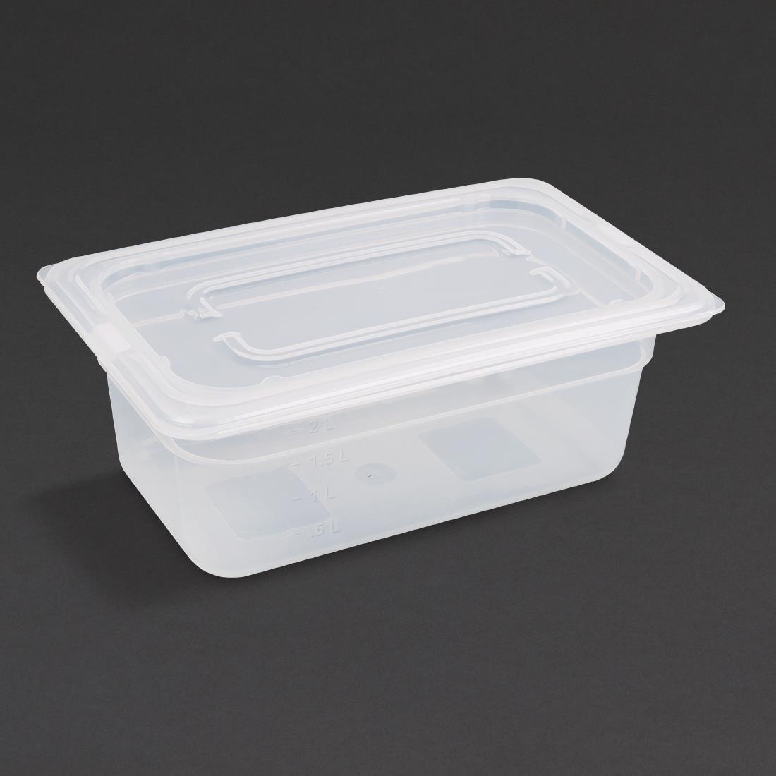 Vogue Polypropylene 1/4 Gastronorm Container with Lid 100mm (Pack of 4) - GJ523  - 1