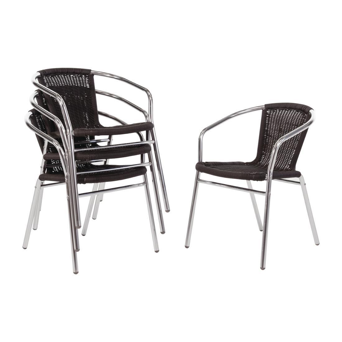 Bolero Aluminium and Black Wicker Chairs Black (Pack of 4) - U507  - 1