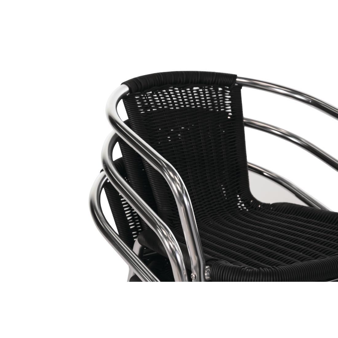 Bolero Aluminium and Black Wicker Chairs Black (Pack of 4) - U507  - 4