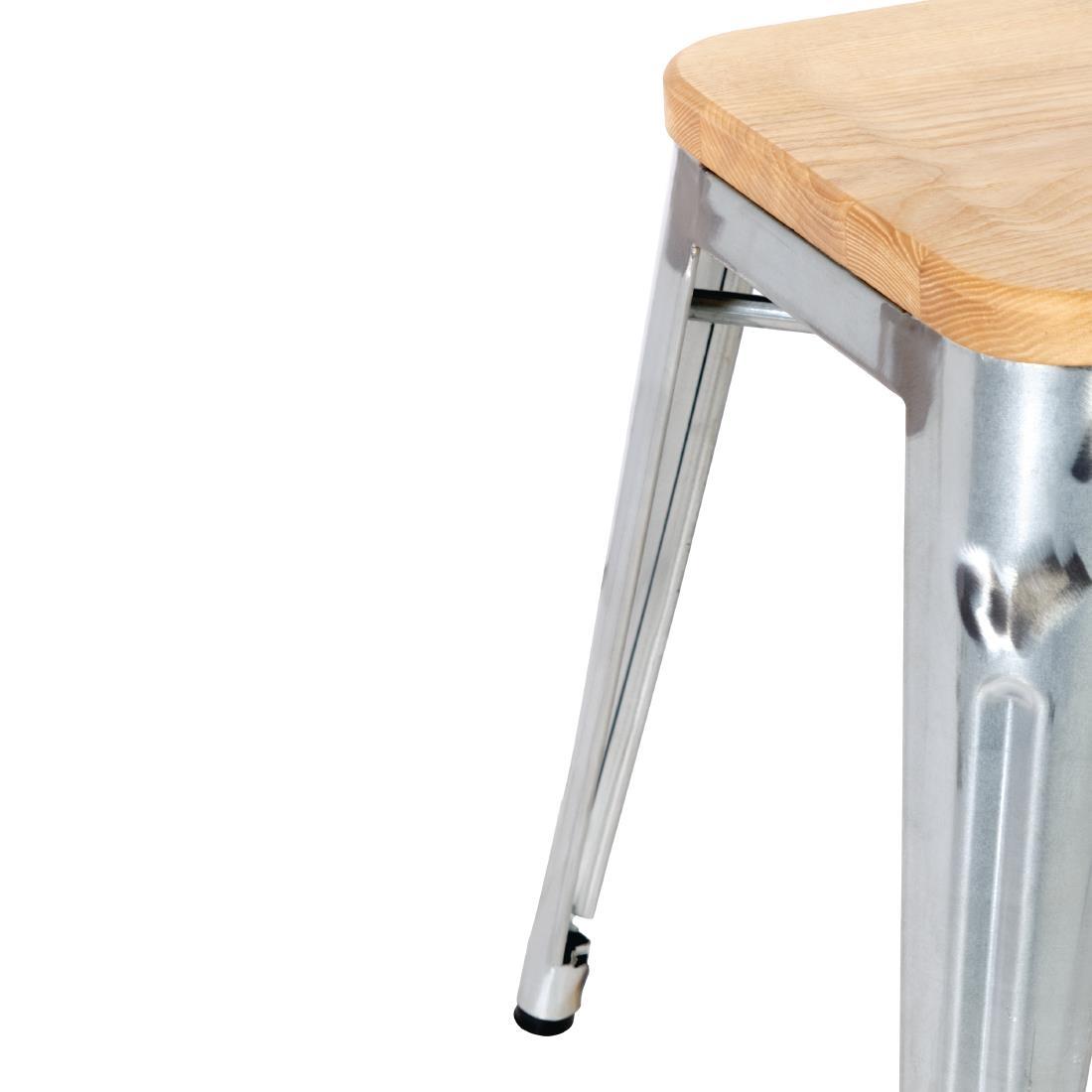 Bolero Bistro Low Stools with Wooden Seat Pad Galvanised Steel (Pack of 4) - GM634  - 3