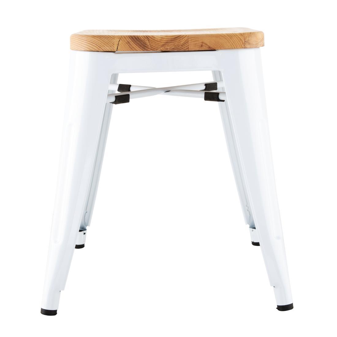 Bolero Bistro Low Stools with Wooden Seatpad White (Pack of 4) - DW738  - 2