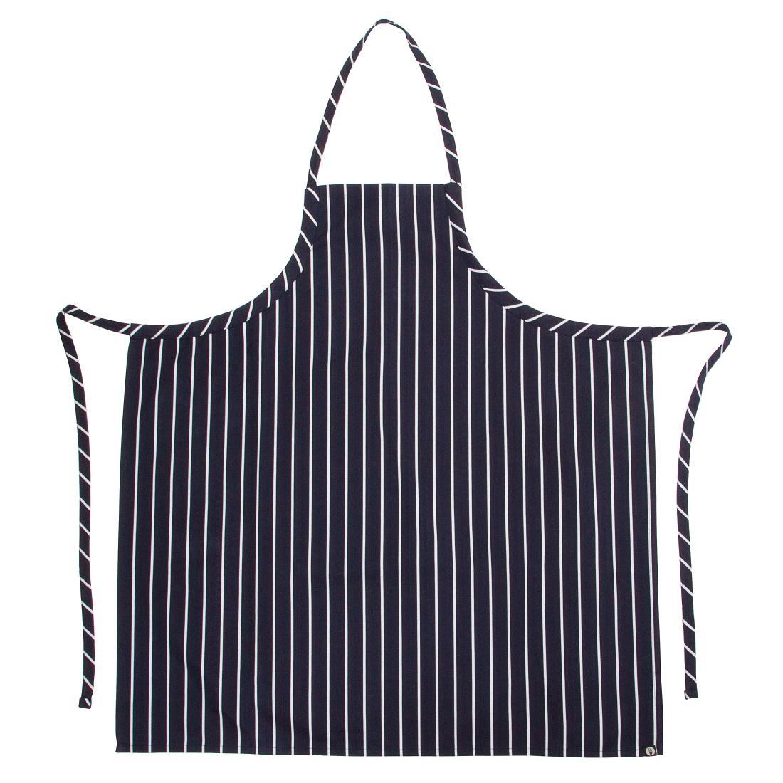 Chef Works Premium Woven Bib Apron Navy and White Stripe - B249  - 2