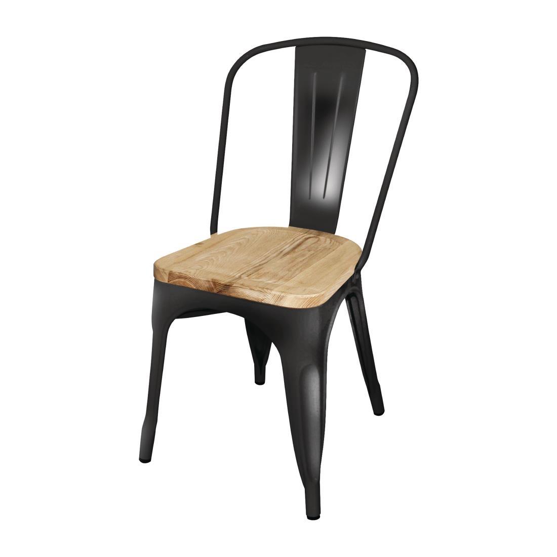 Bolero Bistro Side Chairs with Wooden Seat Pad Black (Pack of 4) - GG707  - 2