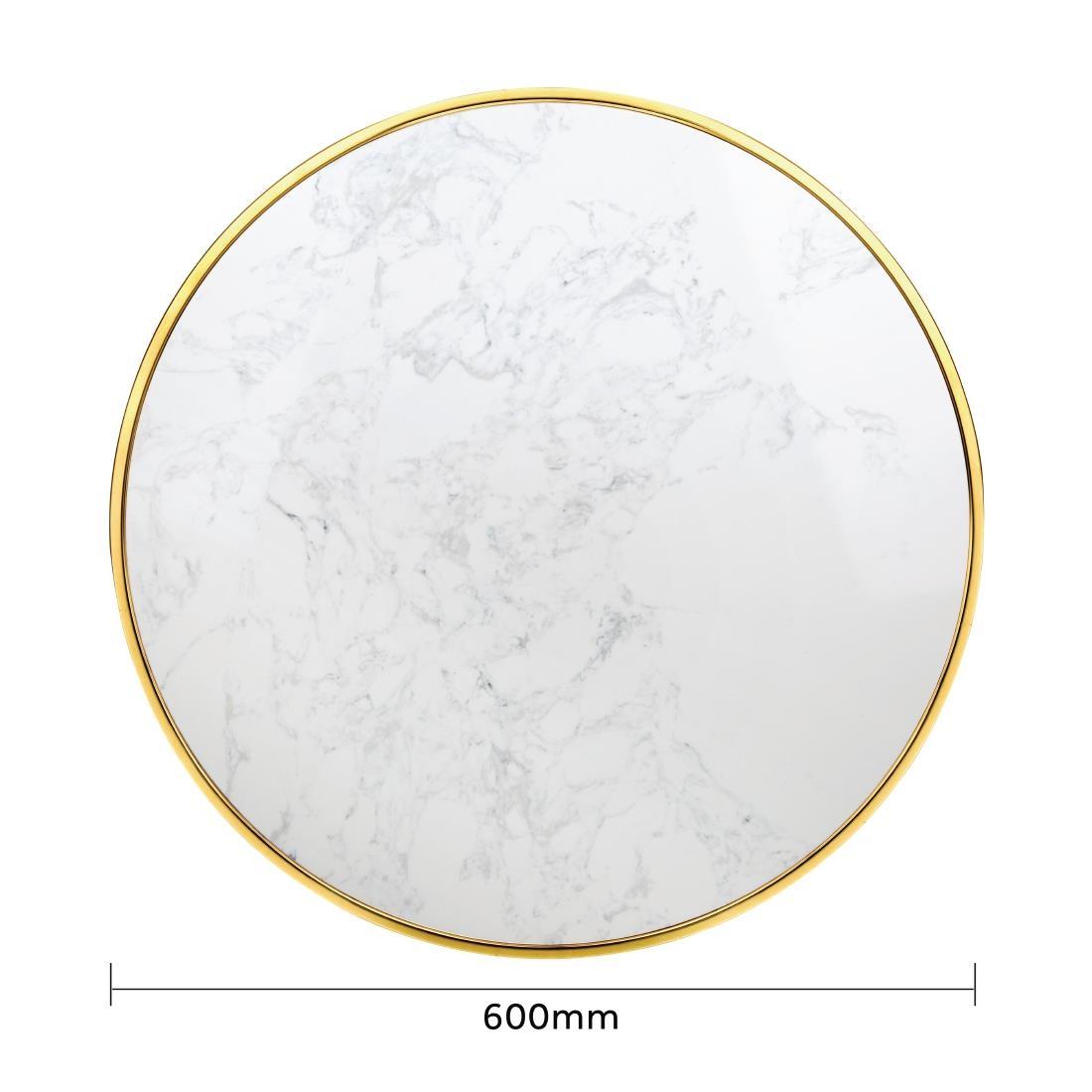 Bolero Round Marble Table Top with Brass Effect Rim White 600mm - CY968  - 5