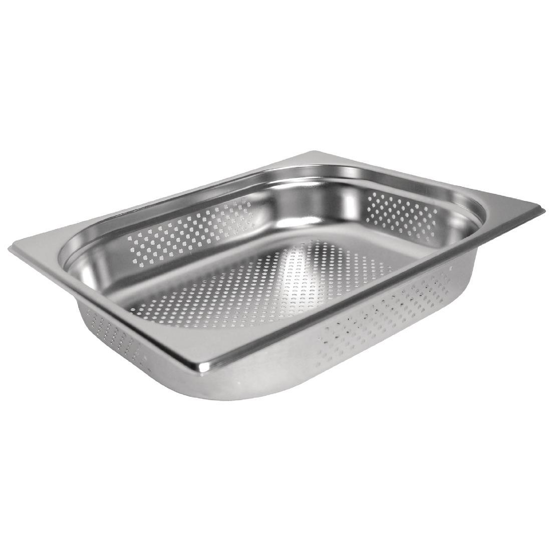 Vogue Stainless Steel Perforated 1/2 Gastronorm Pan 65mm - K844  - 1