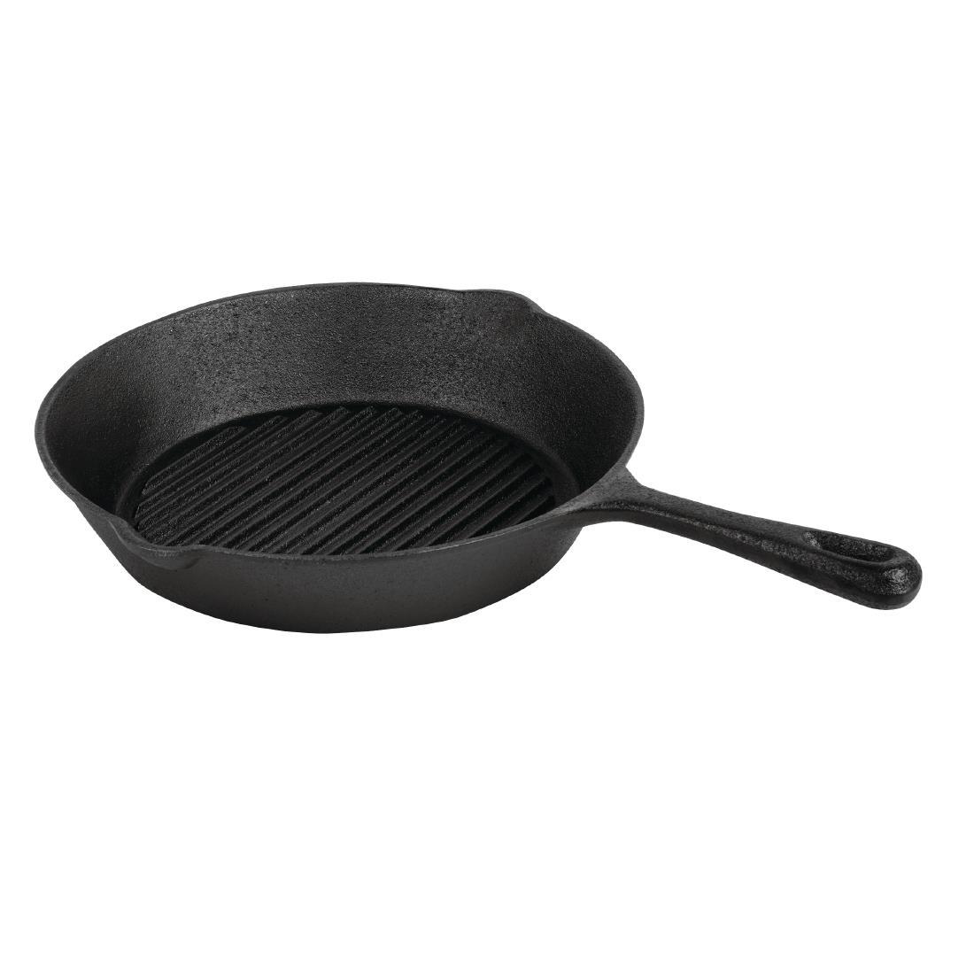 Vogue Round Cast Iron Ribbed Skillet Pan 267mm - M652  - 2