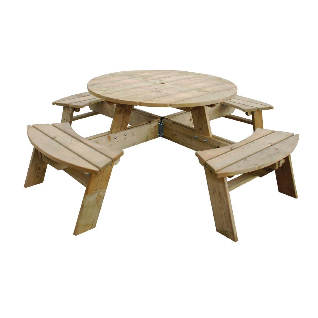 Rowlinson Round Wooden Picnic Table 6.5ft - CG097  - 1