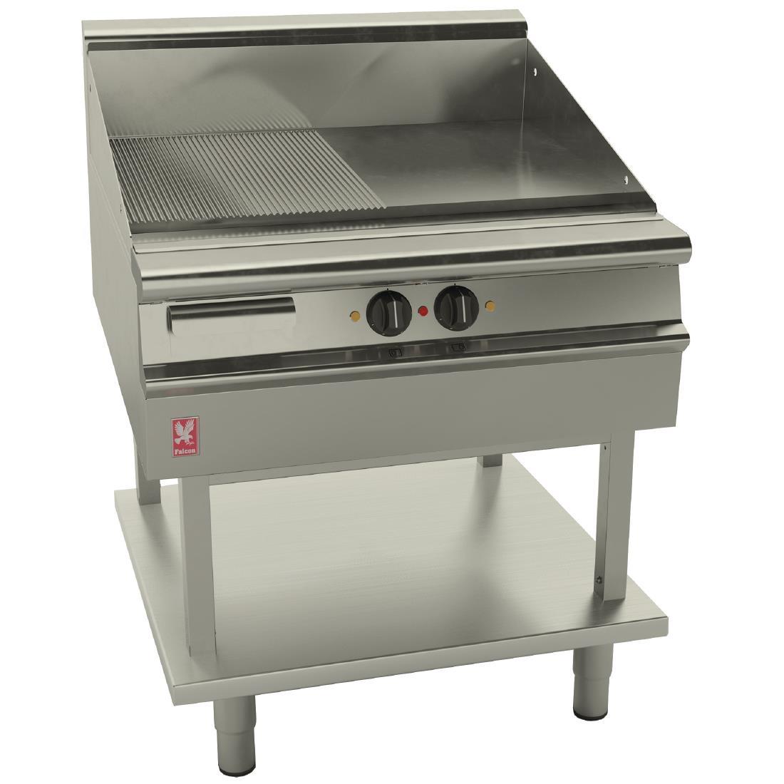 Falcon Dominator Plus 800mm Wide Half Ribbed Griddle on Fixed Stand E3481R - GP108  - 1