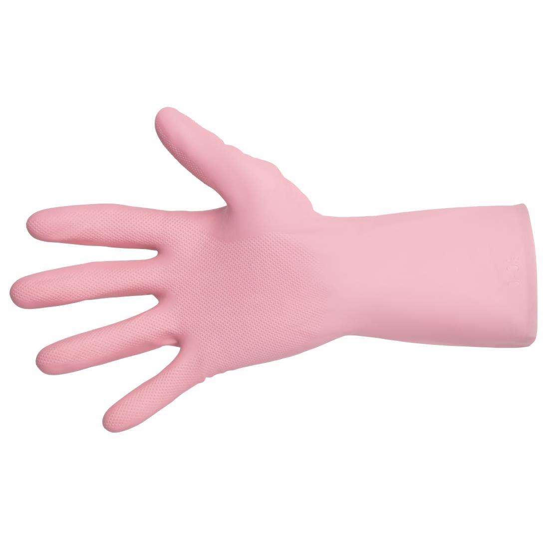MAPA Vital 115 Liquid-Proof Light-Duty Janitorial Gloves Pink Medium - FA290-M  - 1