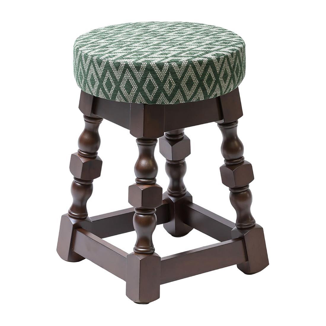 Classic Dark Wood Low Bar Stool with Green Diamond Seat (Pack of 2)