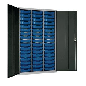 51 Tray High-Capacity Storage Cupboard - Dark Grey with Blue Trays - HR673 - 1