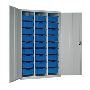 27 Tray High-Capacity Storage Cupboard - Grey with Blue Trays - HR683 - 1