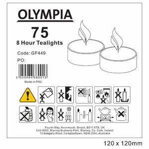 Olympia 8 Hour Tealights (Pack of 75) - GF449 - 3