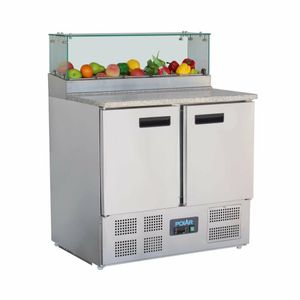 Polar G-Series 2 Door Pizza Prep Counter with Glass Sneeze Guard 256Ltr - GH266 - 1
