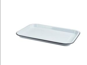 Enamel Serving Tray White with Grey Rim 33.5x23.5x2.2cm - 1