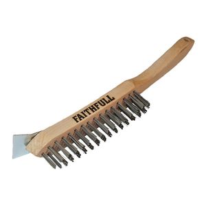 Faithfull Heavy Duty Wire Grill Brush 4 Row with Scraper - JF948 - 1