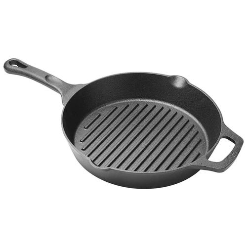 Winco Round Cast Iron Grill Pan with Helper Handle - 1